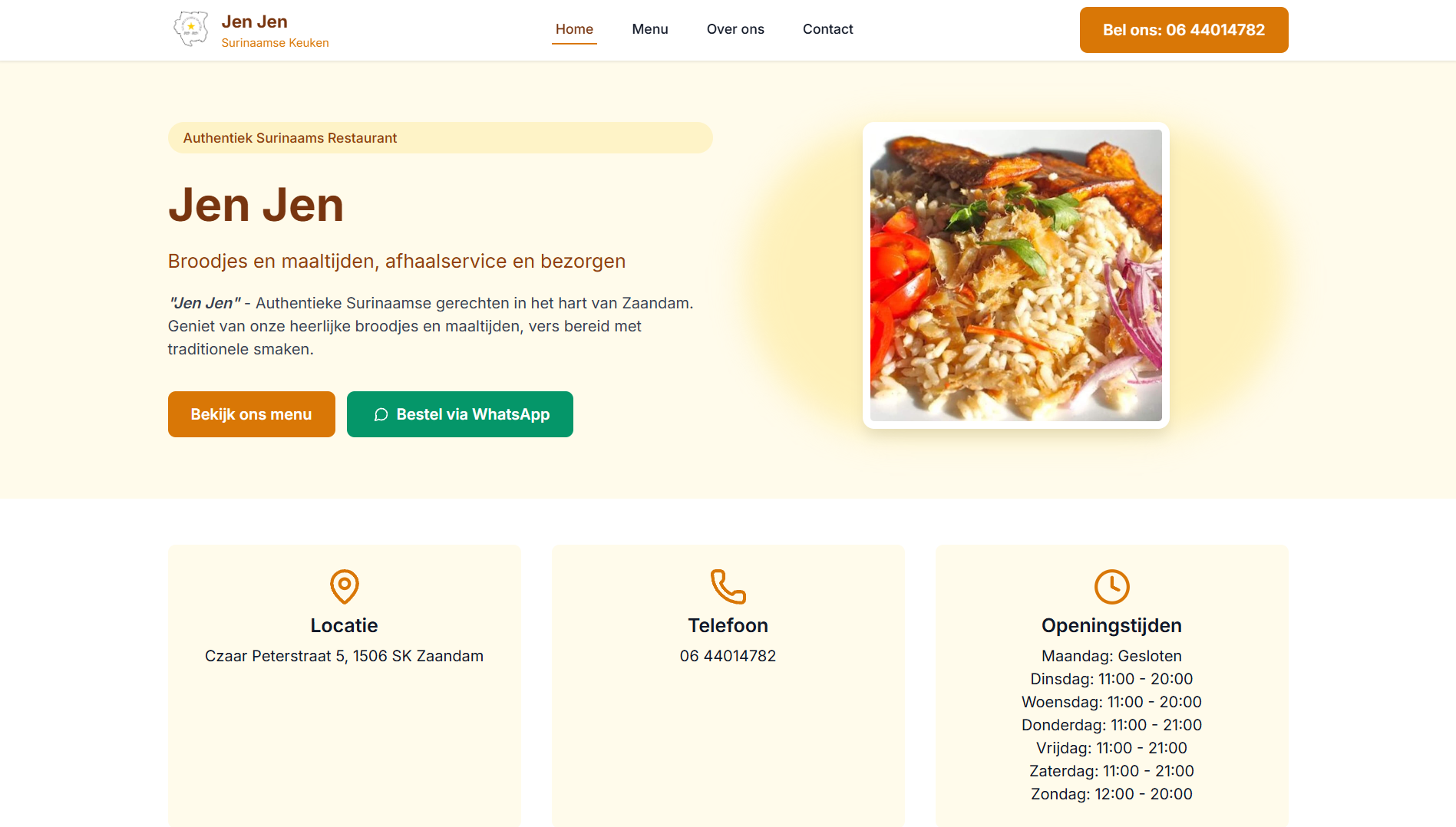 JenJen Zaandam Surinamese restaurant website homepage screenshot