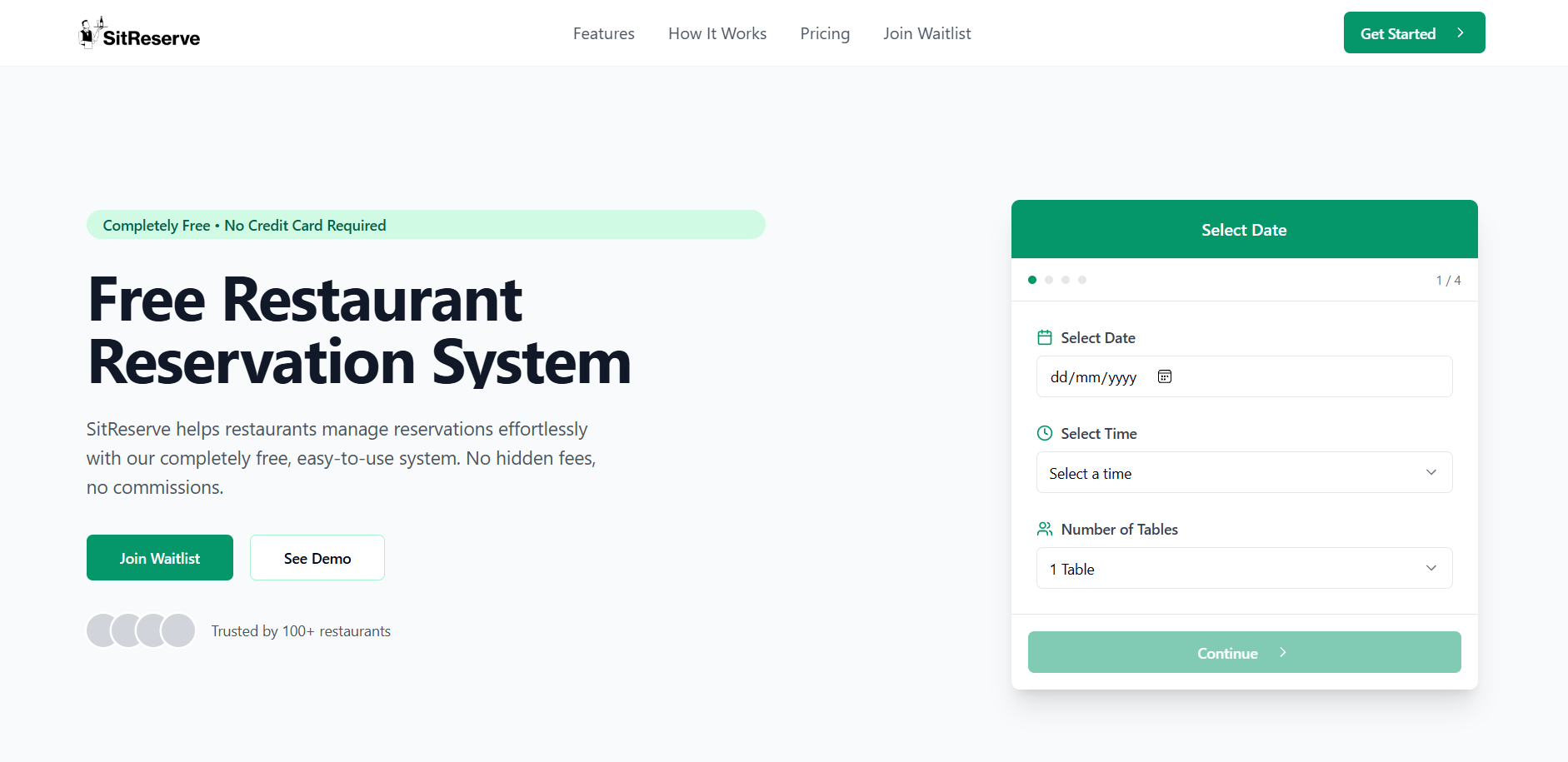 SitReserve restaurant reservation system interface screenshot